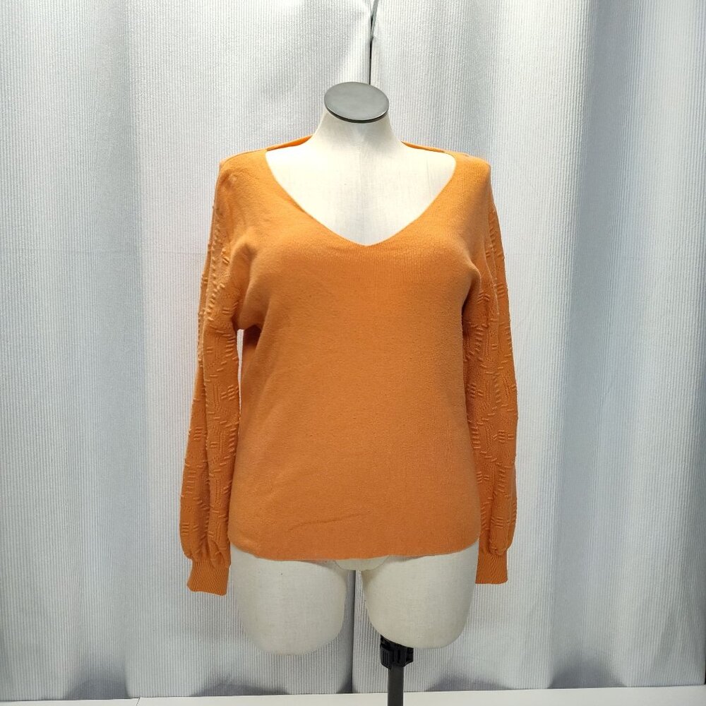 Vila Milano V-Neck Sweater Womens XL Textured Bishop Sleeves Peach Color
